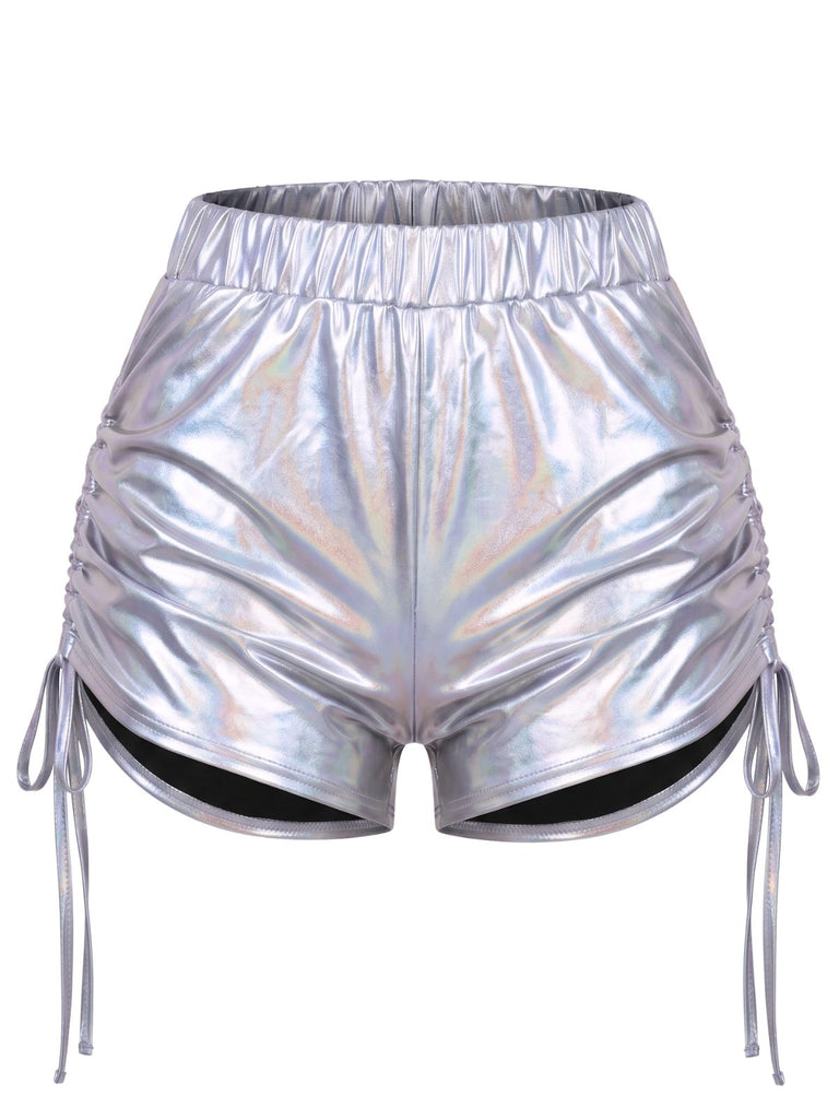 1960s Holographic Drawstring Metallic Shorts, vintage fashion, retro style - vintage inspired fashion