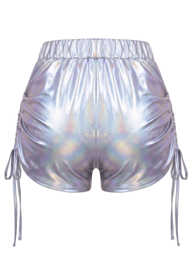 1960s Holographic Drawstring Metallic Shorts, vintage fashion, retro style - vintage inspired fashion