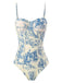 1950s Ink Floral Spaghetti Strap One-Piece Swimsuit - vintage swimsuit, pin-up swimwear for vintage lovers