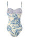 1950s Ink Floral Spaghetti Strap One-Piece Swimsuit - vintage swimsuit, pin-up swimwear for vintage lovers