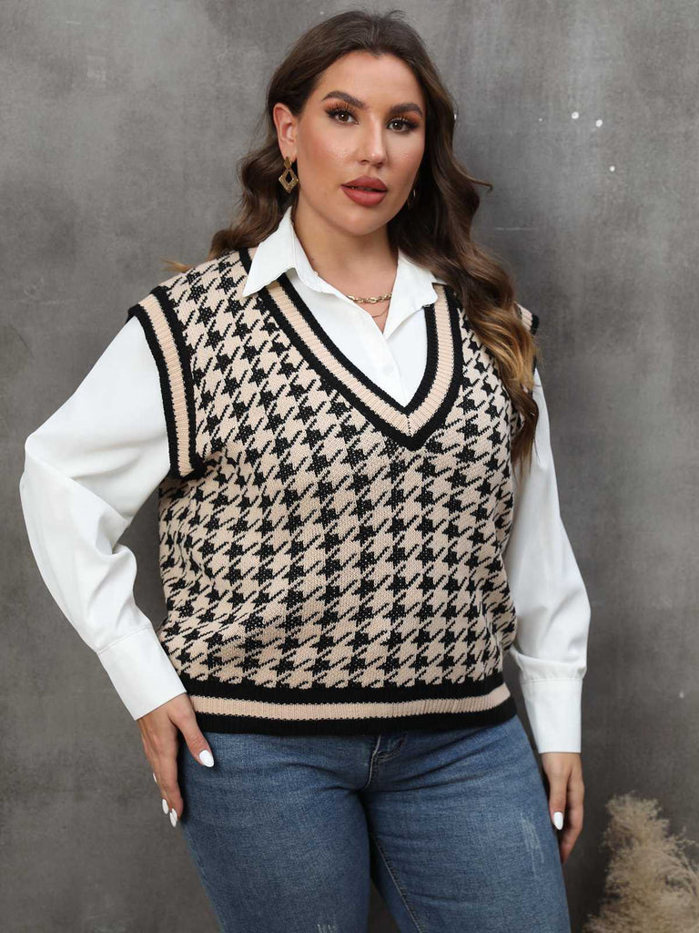 1960s Jacquard Contrasting Houndstooth Wool Vest - vintage fashion, retro style