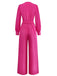 Rose Pink 1960s Deep V Belted Lantern Sleeve Solid Jumpsuit - vintage jumpsuit, retro fashion