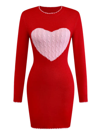 1960s Knit Heart Pattern Long Sleeve Dress - vintage dress, retro fashion