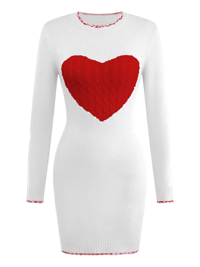 1960s Knit Heart Pattern Long Sleeve Dress, vintage dress, retro fashion - perfect for women who love vintage and retro fashion