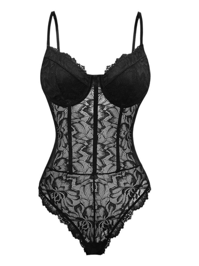 1960s Lace Spaghetti Straps Corset Bodysuit - vintage fashion, retro style