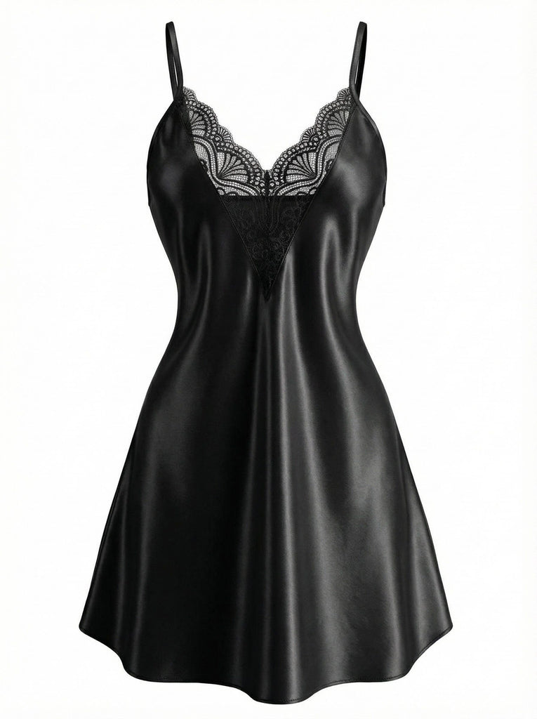 1960s Lace V-Neck Solid Spaghetti Strap Nightgown - vintage nightgown, retro sleepwear