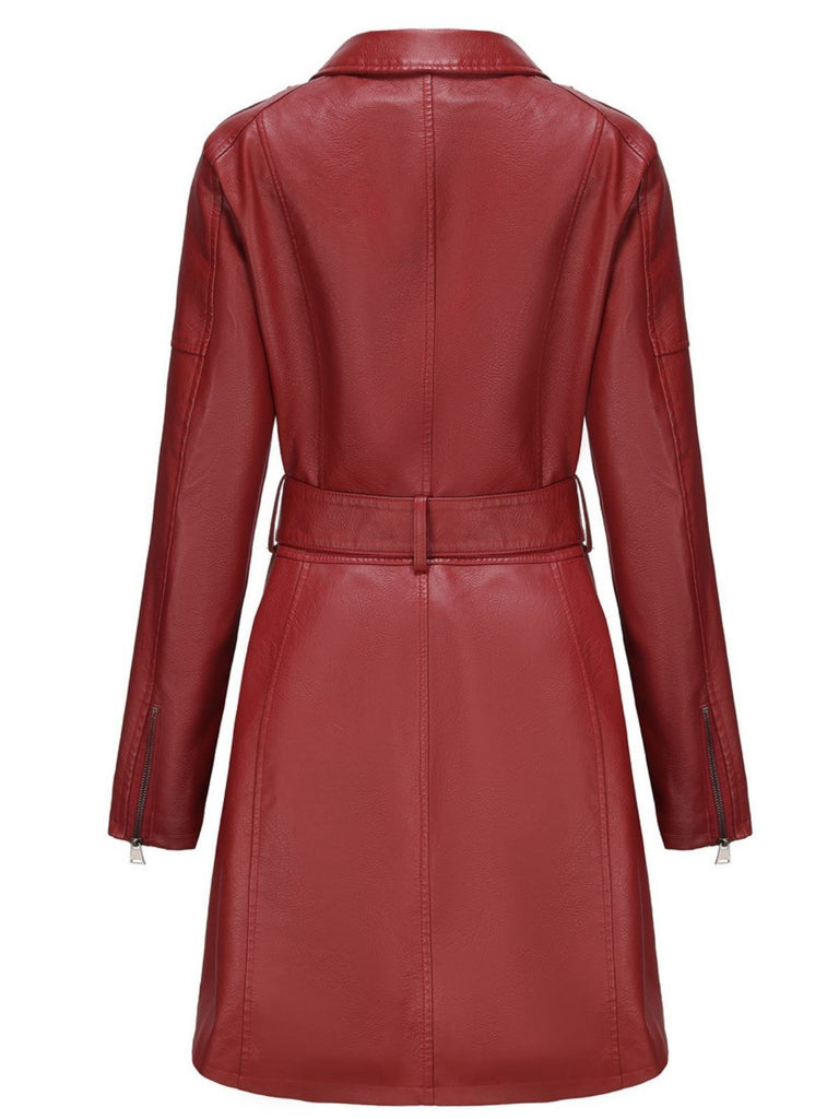 1960s Lapel Belted Long Leather Jacket - vintage fashion, retro style