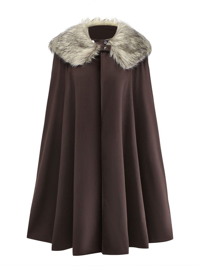 1960s Lapel Faux Fur Collar Cloak Coat - vintage fashion, retro style