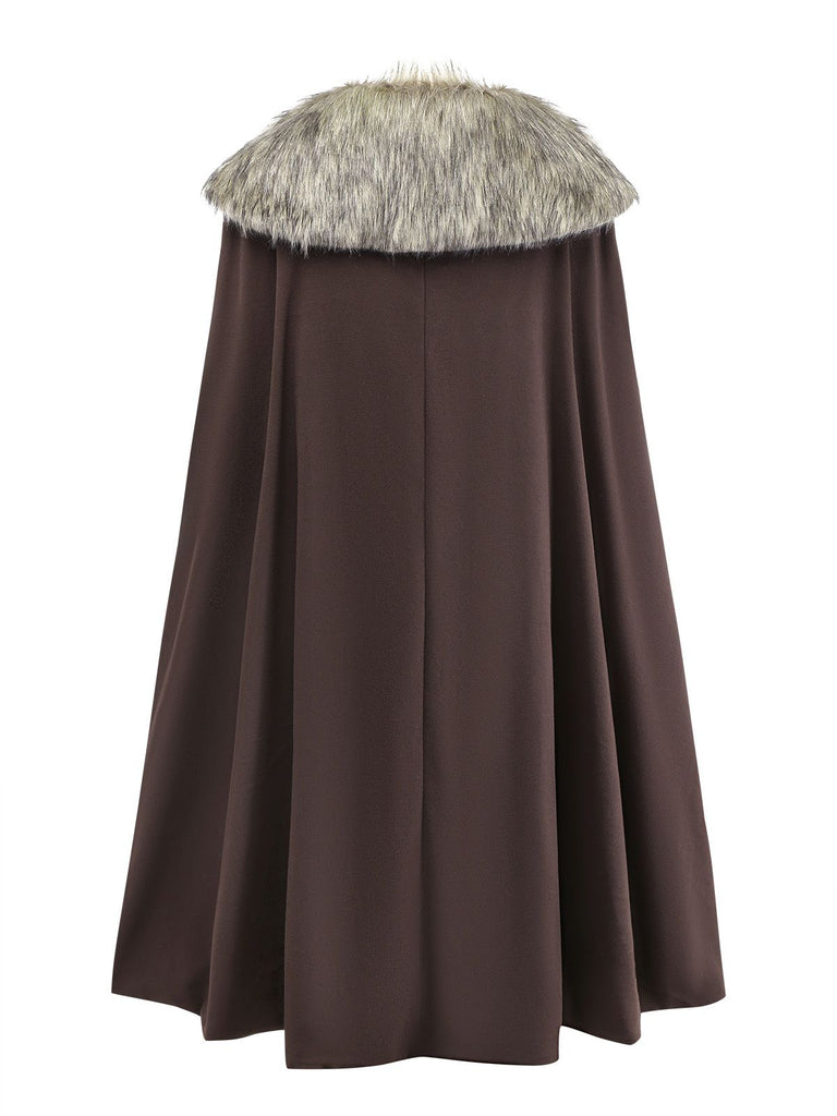 1960s Lapel Faux Fur Collar Cloak Coat - vintage fashion, retro style