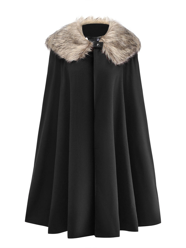 1960s Lapel Faux Fur Collar Cloak Coat - vintage fashion, retro style