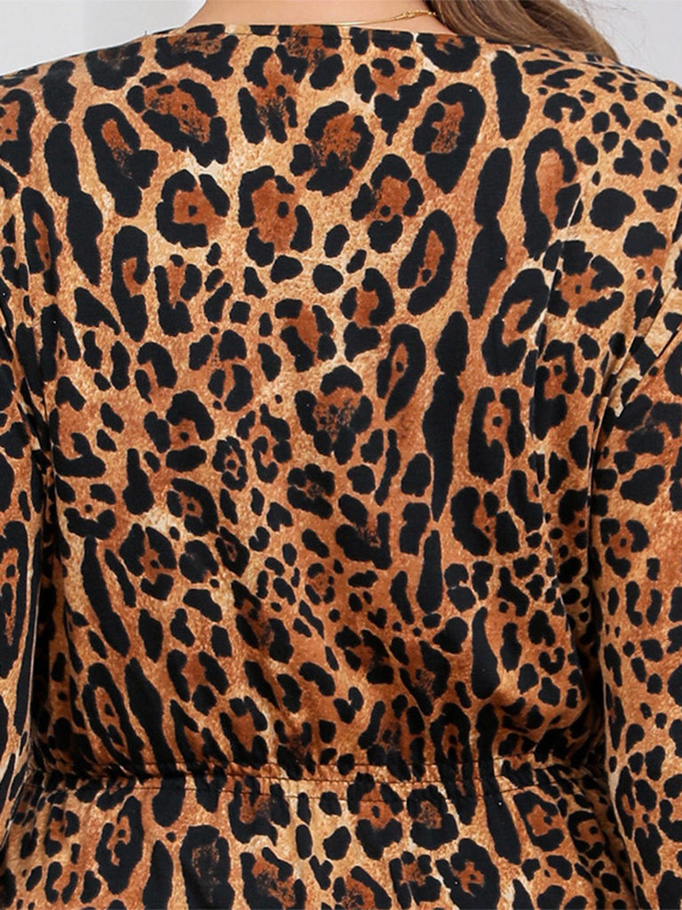 1960s Leopard V-Neck Long Sleeve Dress - vintage dress, retro fashion