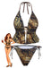 Light Brown 1960s Leopard Halter Tie-Front Ruffle Tankini Set - vintage fashion, retro style