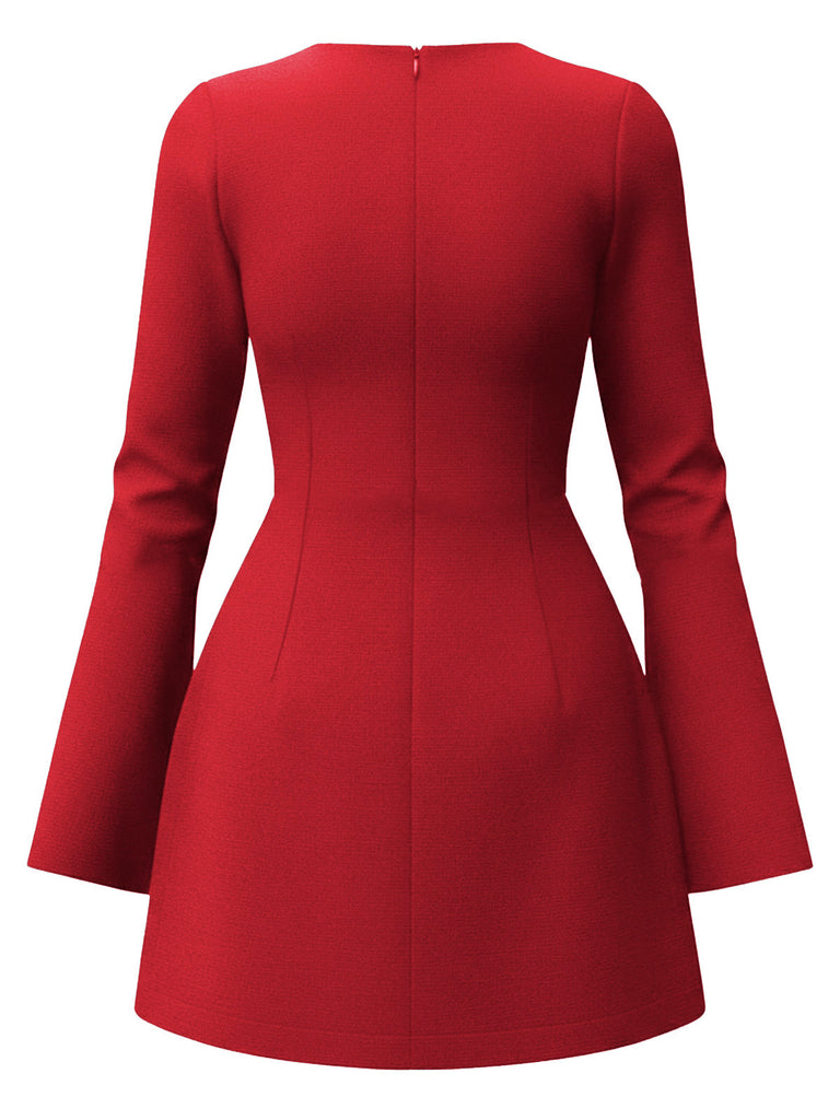 1960s Long Sleeve Faux Pockets Solid Dress - vintage dress, retro fashion