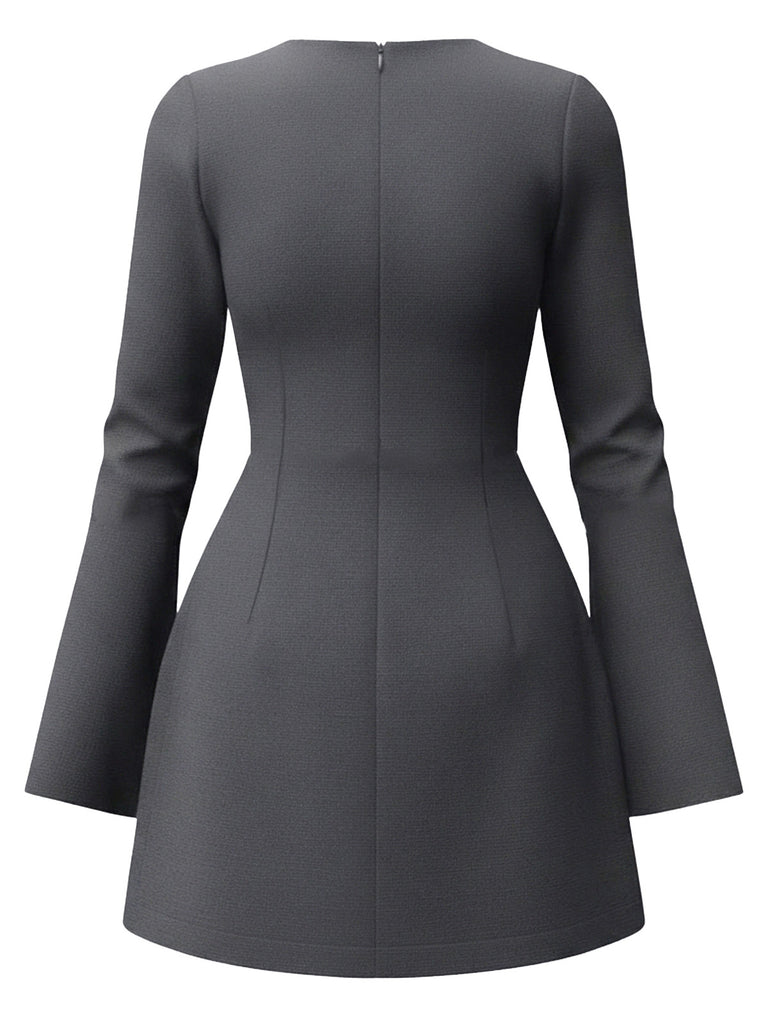 1960s Long Sleeve Faux Pockets Solid Dress - vintage dress, retro fashion
