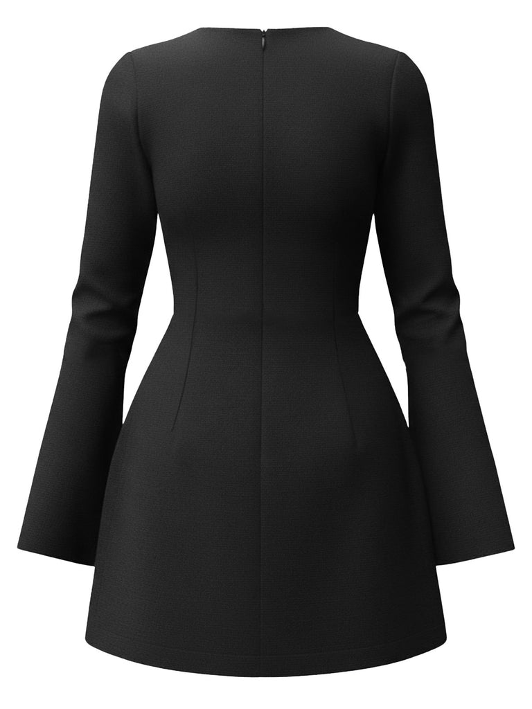1960s Long Sleeve Faux Pockets Solid Dress - vintage dress, retro fashion
