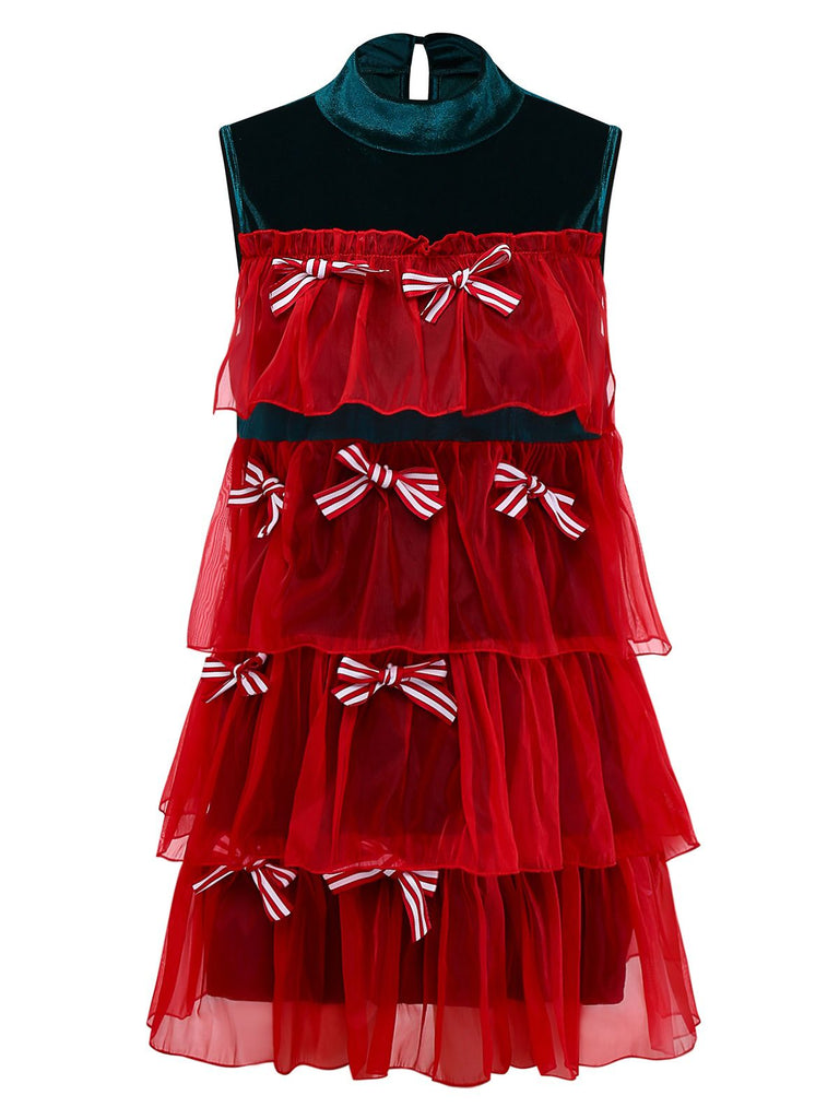 1960s Mesh Bow Christmas Tree Dress - vintage dress, retro fashion