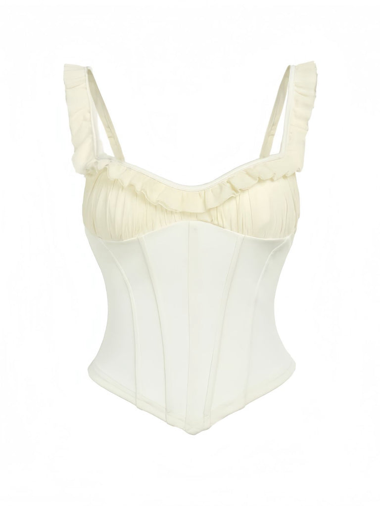 1960s Mesh Patchwork Ruffled Corset Camisole - vintage fashion, retro style