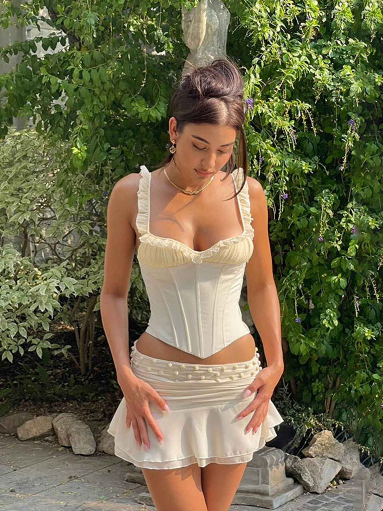1960s Mesh Patchwork Ruffled Corset Camisole - vintage fashion, retro style