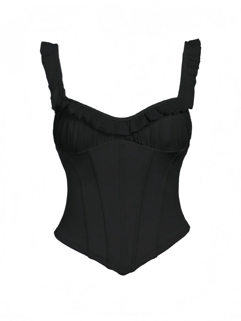 1960s Mesh Patchwork Ruffled Corset Camisole - vintage fashion, retro style