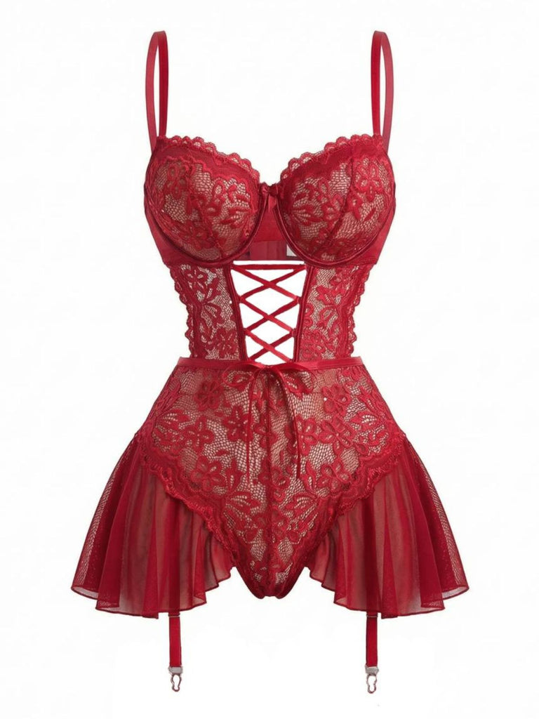 1960s Mesh Sheer Lace Nightgown With Garter Straps - vintage nightgown, retro sleepwear
