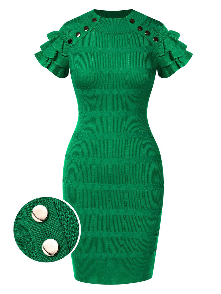 1960s Metal Button Ruffle Sleeve Sweater Dress, vintage dress, retro fashion - perfect for women who love vintage and retro fashion