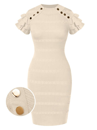 1960s Metal Button Ruffle Sleeve Sweater Dress, vintage dress, retro fashion - perfect for women who love vintage and retro fashion