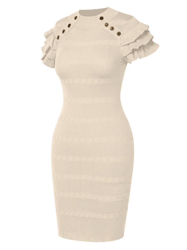 1960s Metal Button Ruffle Sleeve Sweater Dress, vintage dress, retro fashion - perfect for women who love vintage and retro fashion