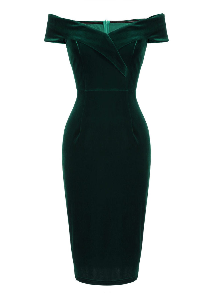 1960s Off Shoulder Velvet Bodycon Dress — vintage elegance for the modern woman