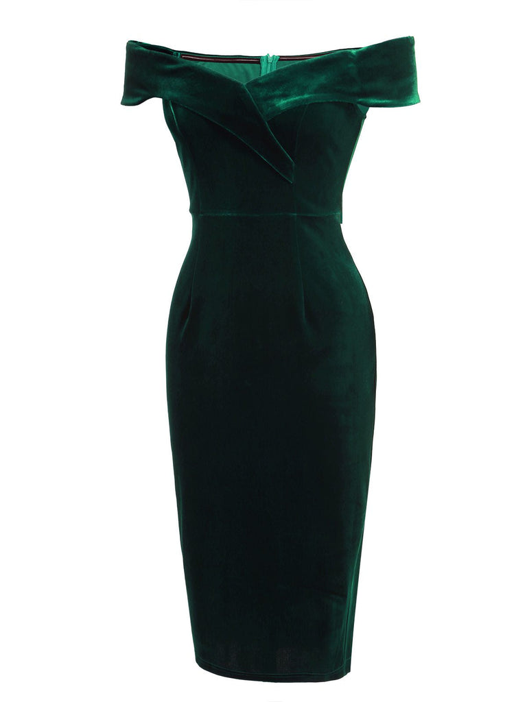 1960s Off Shoulder Velvet Bodycon Dress: timeless style reimagined