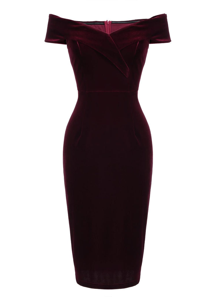 1960s Off Shoulder Velvet Bodycon Dress — vintage elegance for the modern woman
