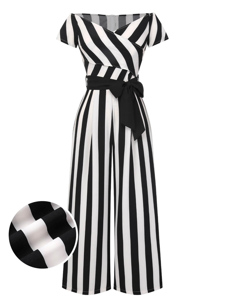 1960s Off-Shoulder Wide Stripe Jumpsuit, vintage romper, retro jumpsuit - perfect for women who love vintage and retro fashion