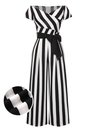 1960s Off-Shoulder Wide Stripe Jumpsuit, vintage romper, retro jumpsuit - perfect for women who love vintage and retro fashion