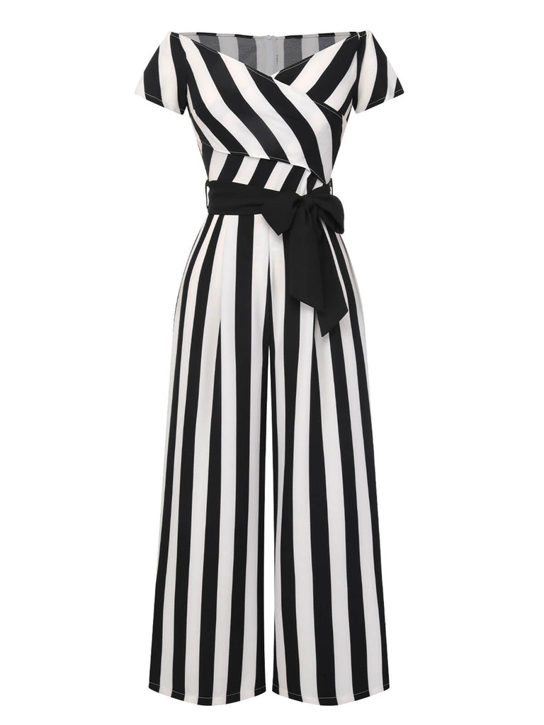 1960s Off-Shoulder Wide Stripe Jumpsuit, vintage romper, retro jumpsuit - perfect for women who love vintage and retro fashion