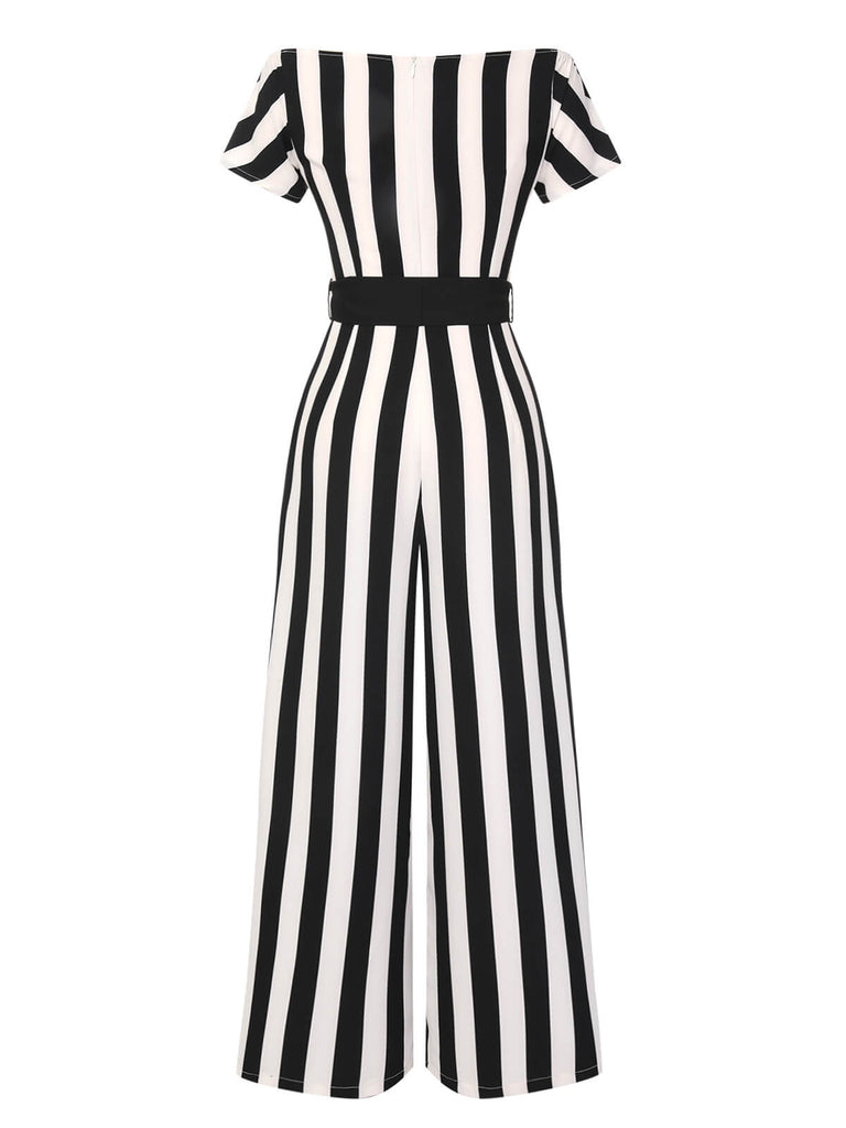 1960s Off-Shoulder Wide Stripe Jumpsuit, vintage romper, retro jumpsuit - perfect for women who love vintage and retro fashion