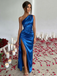 1960s One Shoulder Ruched Slit Satin Dress - vintage dress, retro fashion