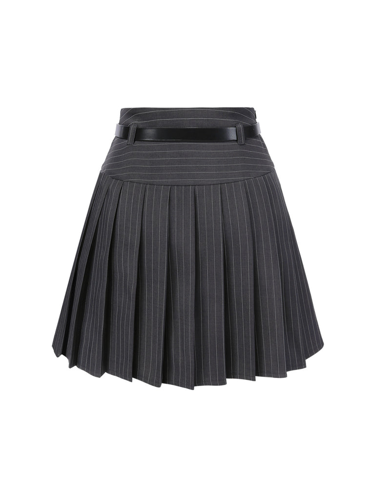 Dark 1960s Pinstripes Belted Pleated Skirt — because 1960s glamour deserves an encore