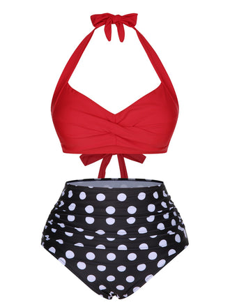 1960s Polka Dot Halter Back Strap Swimsuit, vintage swimsuit, pin-up swimwear - perfect for women who love vintage and retro fashion