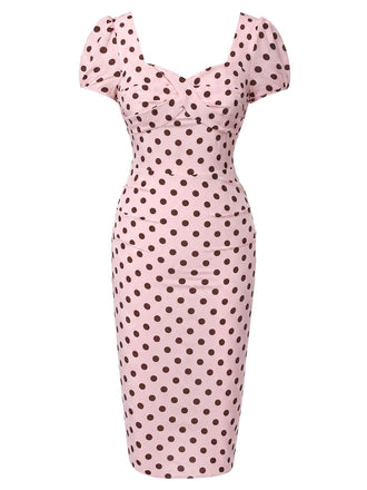Beige 1960s Polka Dot Square Neck Puff Dress, vintage dress, retro fashion - perfect for women who love vintage and retro fashion