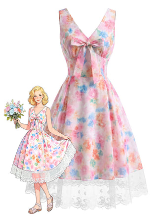 [Pre-Sale] 1960s Print Lace Bow Dress 8