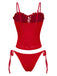Red 1960s Embroidered Cutout Ruffled Side-Tie Tankini Set - vintage fashion, retro style, elegant red