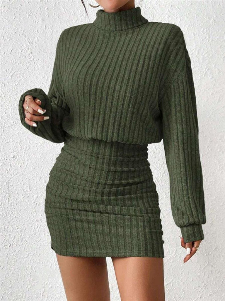 1960s Ribbed Turtleneck Sweater Bodycon Dress - vintage dress, retro fashion