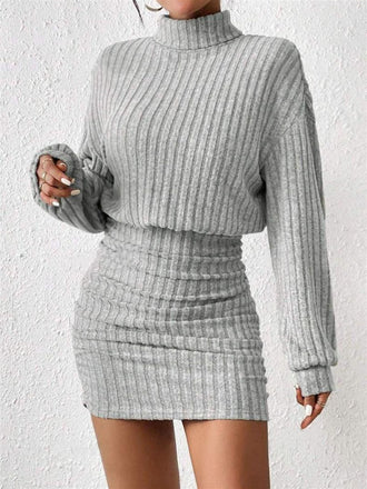 1960s Ribbed Turtleneck Sweater Bodycon Dress - vintage dress, retro fashion
