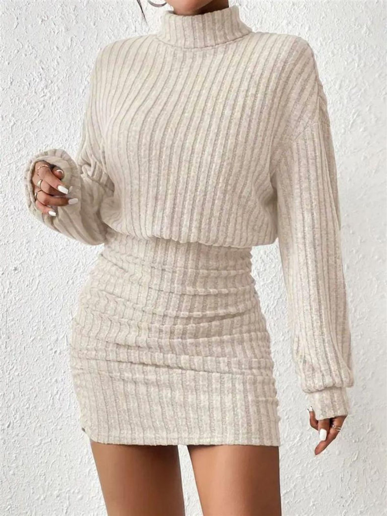 1960s Ribbed Turtleneck Sweater Bodycon Dress - vintage dress, retro fashion