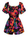 Multicolor 1960s Abstract Paints Ruffle Off-Shoulder Romper - vintage jumpsuit, retro fashion
