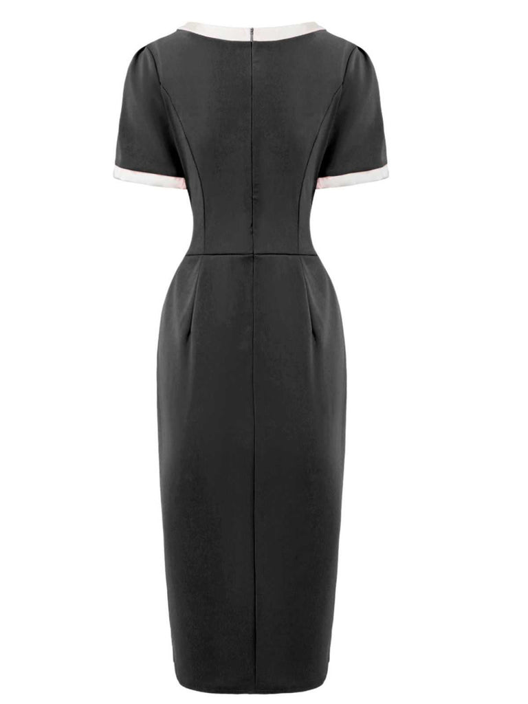 1960s Round Neck Colorblock Bow Bodycon Dress - vintage dress, retro fashion