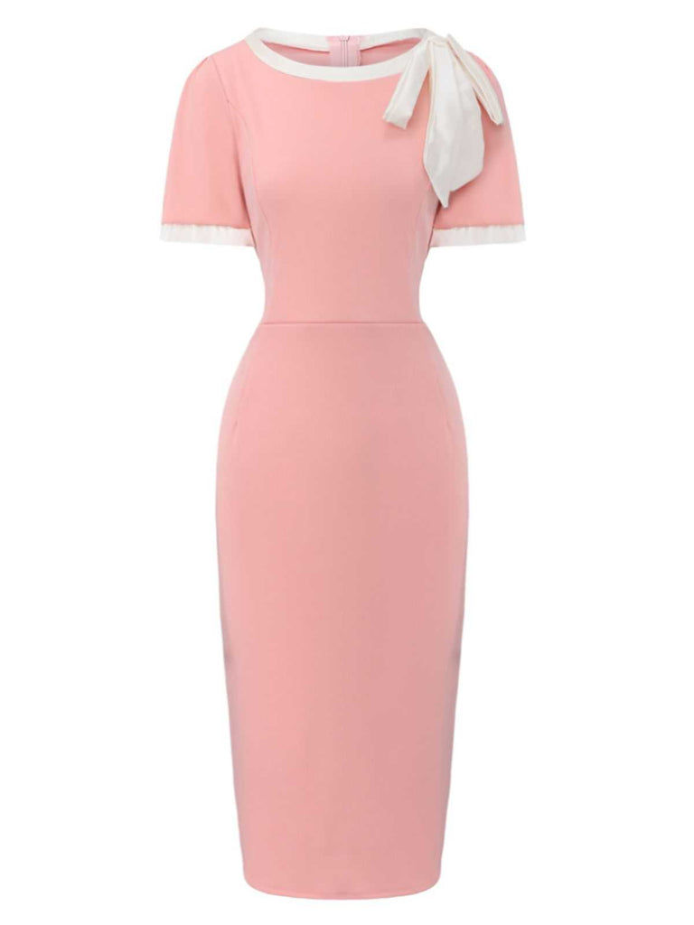 1960s Round Neck Colorblock Bow Bodycon Dress - vintage dress, retro fashion