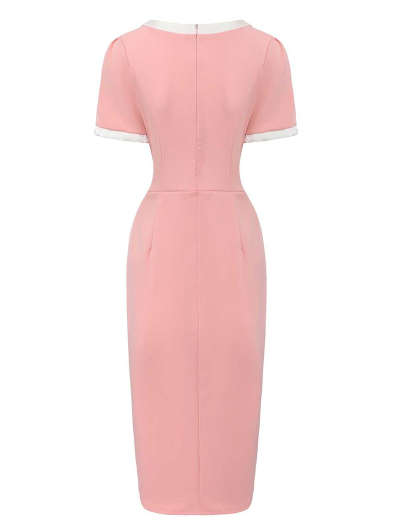 1960s Round Neck Colorblock Bow Bodycon Dress - vintage dress, retro fashion