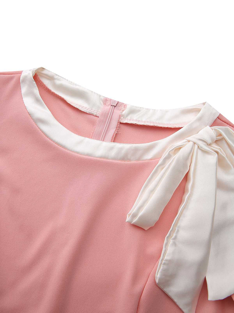 1960s Round Neck Colorblock Bow Bodycon Dress - vintage dress, retro fashion
