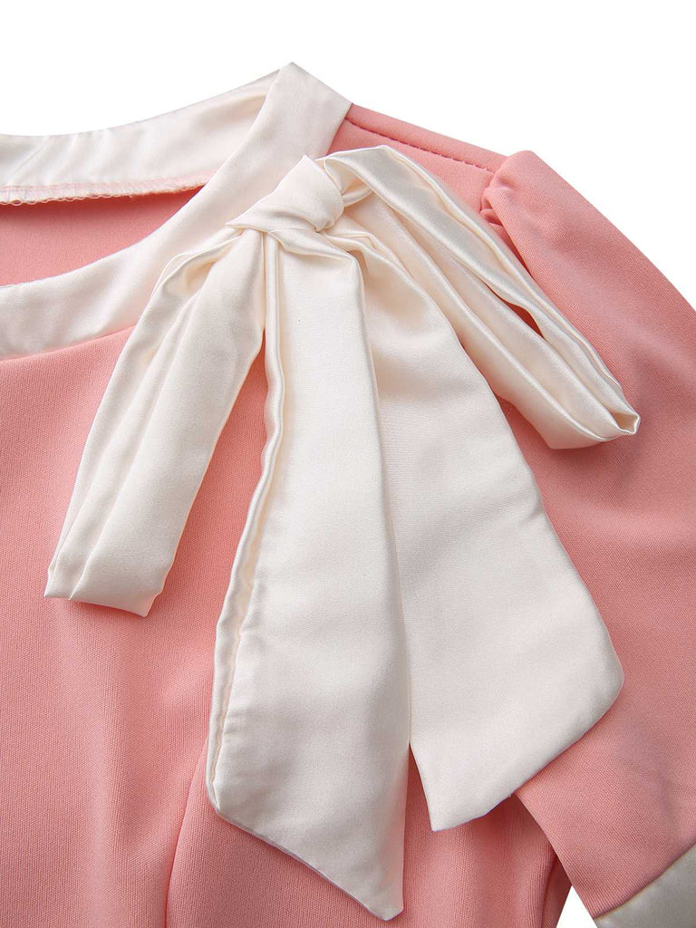 1960s Round Neck Colorblock Bow Bodycon Dress - vintage dress, retro fashion