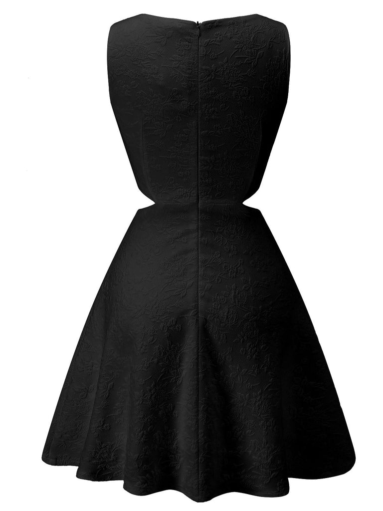 1960s Round Neck Solid Floral Sleeveless Dress — vintage elegance for the modern woman
